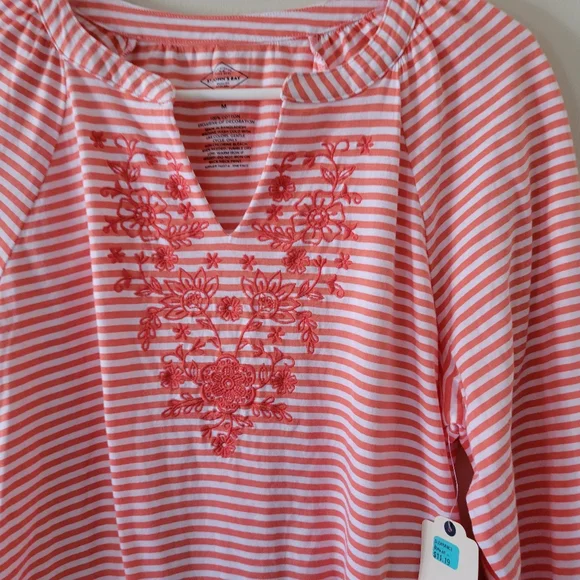 St Johns Bay Coral Striped Embroidered Top New - Picture 3 of 7